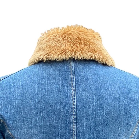 Lee Longline Faux Fur Denim Jean Jacket Cowgirl Western Fall Vintage 90s Faded-M - Picture 11 of 16